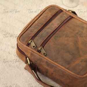 Bolso Bandolera Cruzado de Cuero Genuino Estilo Vintage Unisex, Bolso de Mano Tipo Satchel para Mujer, Bolsos de Silla de Montar con Cierre de Cremallera para Viajes - Product Image 3