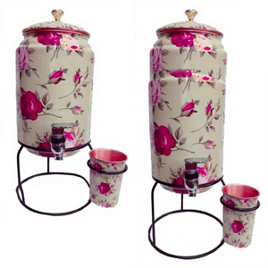 Distributeur d'eau à motif floral avec support et gobelet, fonctionnement manuel, réservoir de stockage d'eau froide pour la maison - Product Image 1