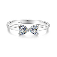 Bague de couple Bow Pave en argent sterling 925 avec moissanite et plaqué rhodium, alliance assortie