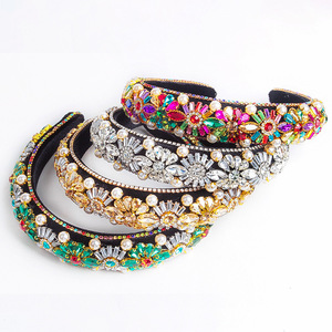 Serre-tête en strass Hua Liyu pour femme, style baroque, fait main, entièrement orné de diamants, coloré blanc orange vert ZX-20 - Product Image 3