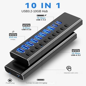 USB3.2HUB 10พอร์ตโน้ตบุ๊คโทรศัพท์มือถือคอมพิวเตอร์แท่นสวิตช์ <span class=keywords><strong>USB</strong></span> 3.0อินเตอร์เฟซชาร์จ <span class=keywords><strong>USB</strong></span> ฮับ <span class=keywords><strong>USB</strong></span> - Product Image 2