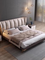 Lit de luxe moderne en cuir italien 18m ensemble double en bois massif maître atmosphère haut de gamme extrêmement simple