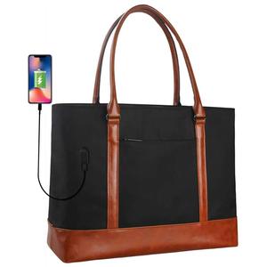 Maletín de Trabajo de Cuero y Nailon Impermeable con Puerto USB <span class=keywords><strong>para</strong></span> Mujer, Bolso de Mano <span class=keywords><strong>para</strong></span> Profesora, <span class=keywords><strong>para</strong></span> Laptop de 15.6 Pulgadas - Product Image 1