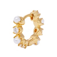 Boucles d'oreilles créoles Huggie Gemnel Fashion pour femmes, en laiton plaqué or, avec perles de coquillage et pierres CZ blanches