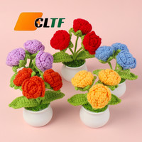 Pot Bunga Rajut Mini Buatan Tangan CLTF Multi Head, Bunga Mawar Rajut untuk Hari Valentine dan Hari Ibu