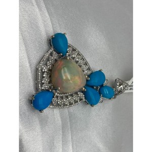Nuevo Colgante de Lujo de Ópalo y Turquesa, Plata de Ley 925, Regalo para Fiestas, Bodas, Compromisos, Ceremonias Religiosas y Eventos - Product Image 2