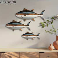 Peinture décorative Art Déco en bois personnalisée 3 pièces, thème thon, design tendance, réutilisable, art marin, décoration d'intérieur multi-occasions