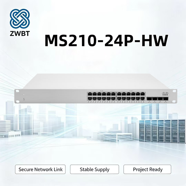 MS210-24P-HW Cisco Switch 28 Port Gigabit PoE+ Cloud Managed Stackable Layer 2 Switch 370W PoE Budget