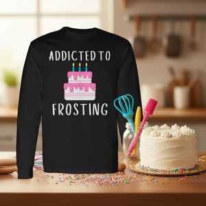 Camiseta de manga larga con estampado digital de algodón, divertida y suave, para adultos, para todas las estaciones, Addicted To Frosting Cake Icing Lover - Product Image 3