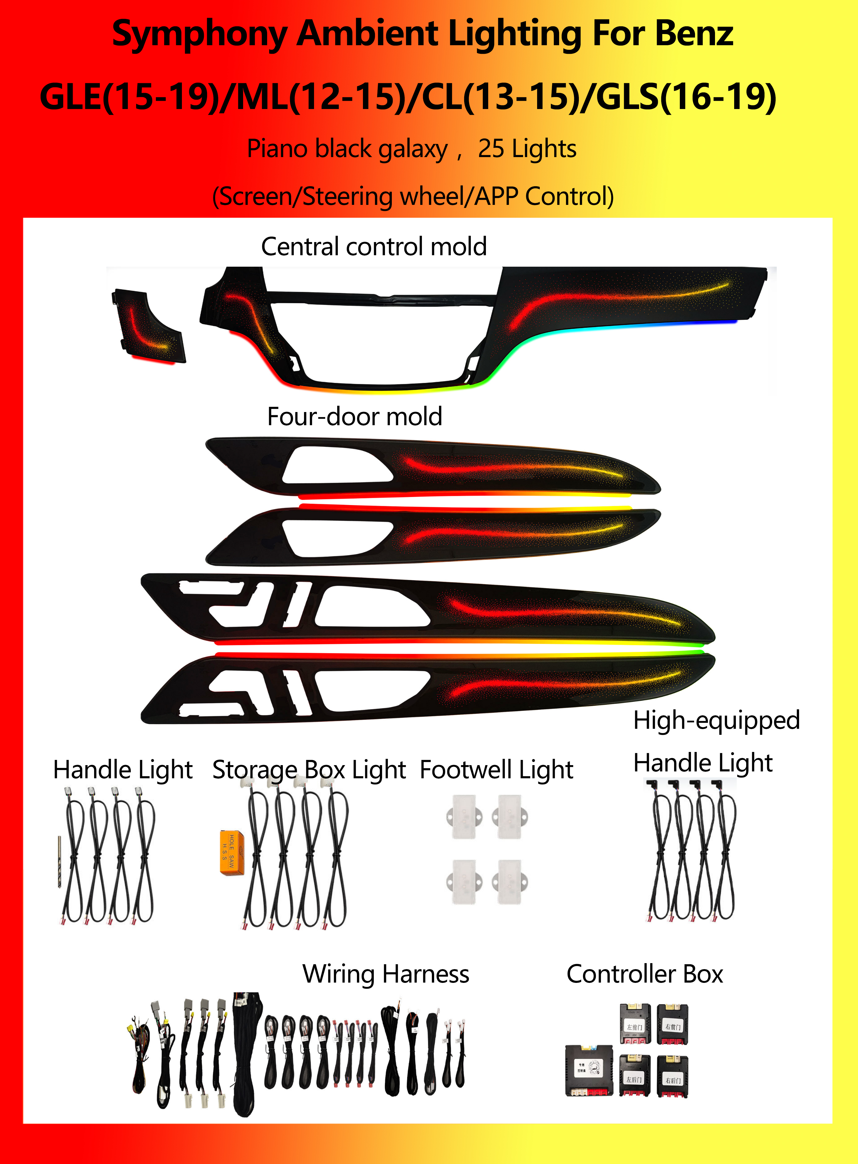 Benz GLE/ML/CL/GLS Piano black galaxy Symphony 25 Lights