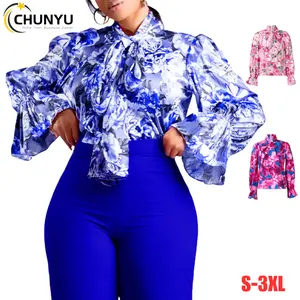 Women's Plus Size Elegant blouses Loose African Casual Slim Fit Printed Flared Long Sleeve Shirt