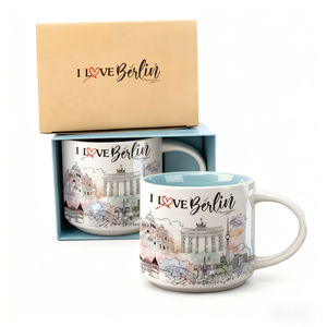Custom Germany Berlin City Souvenir Tourist Ceramic Water Coffee Milk Cup Mug With Gold Handle