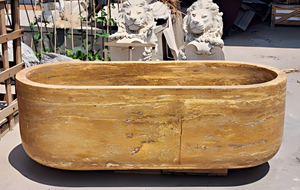 Baignoires ovales modernes sur mesure de luxe en travertin doré/jaune exclusif, autoportantes, pour salle de bain, villa, hôtel, maison - Product Image 2