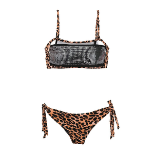 Set Bikini con Stampa Leopardata e Top con Paillettes, Slip con Laccetti Laterali SQ66590 Taglie 42 44 46 48 Colori Assortiti - Product Image 2