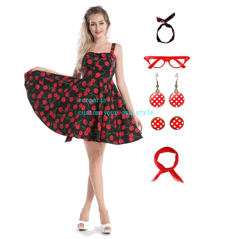 Ecoparty kadınlar Robe Retro Vintage elbise 50s 60s rock Dot salıncak Pin Up yaz parti elbiseler zarif tunik Vestidos rahat