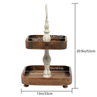 Plateau de service rustique en bois fait main à 2 niveaux, panier à fruits, support à gâteau décoratif en bois, plateau à deux niveaux avec poignée en métal