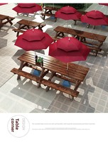 Ensemble de table de pique-nique en bois épaissi anti-corrosion, chaise de salle à manger d'extérieur avec trou pour parasol, pour usage en restaurant