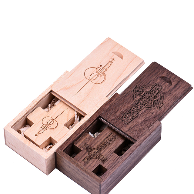 Best Promotional Wholesale Free Logo OEM USB Flash Drive2.0 Pen Drive With Wooden Box 32GB USB Stick for Christmas Gifts