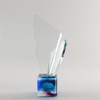 Trophée en cristal en cascade Jadevertu avec base carrée en Liuli, logo personnalisé, finition polie, design gravé, durable