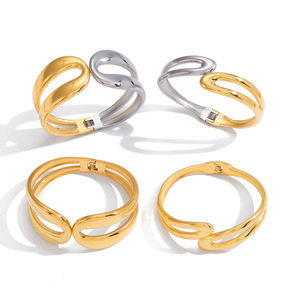Geometric Stainless Steel <b>Bangle</b> Double Layer Spring Opening Unisex Jewelry Fashion <b>Bracelet</b> Gold <b>Silver</b> Color - Product Image 5
