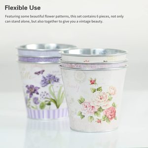 Lot de 6 pots de fleurs galvanisés imprimés autocollants personnalisés seau <span class=keywords><strong>en</strong></span> métal de ferme pour mariage <span class=keywords><strong>tournesol</strong></span>/lavande - Product Image 5