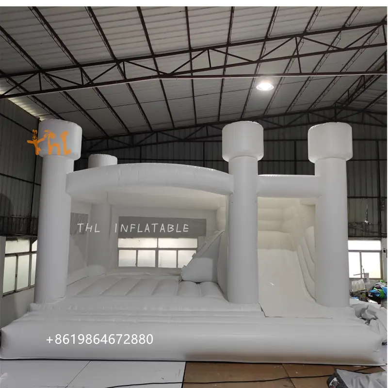 विशेष कस्टम सफेद उछाल घर वाणिज्यिक inflatable उछाल घर स्लाइड के साथ inflatable सफेद शादी उछालभरी महल