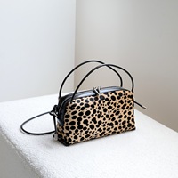 Sac Boston Mini Vintage Femme en Cuir Véritable Imprimé Léopard, Sac à Main Décontracté à Poignée Supérieure et Bandoulière, OEM ODM