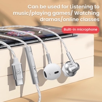 Earbuds Berkabel Tipe-C dengan Mikrofon In-Ear dan Kontrol Volume untuk iPhone, Samsung, Perangkat Audio MP3 untuk Olahraga