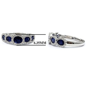Bijoux fins Anniversaire Mariage Haute qualité Or blanc massif 18 carats Véritable diamant Pierre précieuse Saphir bleu ovale Demi-alliance Cadeau - Product Image 4
