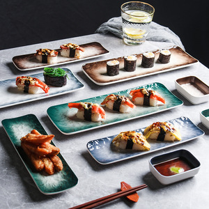 Assiettes longues en céramique à motif <span class=keywords><strong>pierre</strong></span> nordique pour sushis et sashimis, assiettes plates en porcelaine pour restaurant, idéales pour apéritifs et desserts - Product Image 2