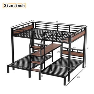 <span class=keywords><strong>Lit</strong></span> superposé double moderne avec bureau, armoire et station de charge - Poste de travail compact pour adultes, idéal pour appartement - Product Image 3