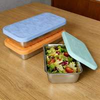 Boîte à lunch bento en acier inoxydable 304 à 2 compartiments, étanche, sans BPA, avec couvercle en silicone de qualité alimentaire, empilable, pour le camping