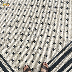 Piastrelle a Mosaico in Marmo con Motivo a Croce Bianco e Nero Classico per Pavimenti Commerciali e Residenziali - Product Image 1