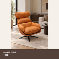 Fauteuil d'appoint moderne orange en tissu rembourré, dossier haut, pivotant, base en métal pour salon ou coin lecture