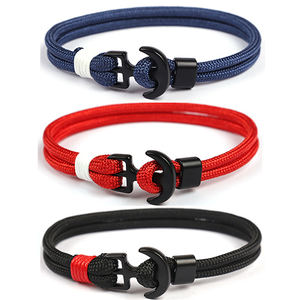 Bracelets unisexes en corde nautique Milan tressée à la main en alliage <span class=keywords><strong>noir</strong></span>, bracelets de <span class=keywords><strong>marin</strong></span> en nylon durable, bracelets pour hommes, anniversaire - Product Image 1