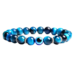 Perle de 8 mm en pierre naturelle de lave tibétaine et œil de tigre, pour bracelet, avec motif œil de diable bleu grec turc porte-bonheur, et boule en alliage, idéale pour cadeaux - Product Image 1