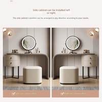 Table de maquillage moderne avec miroir éclairé par LED, bureau de coiffure, tabouret rembourré, meubles de chambre à coucher, rangement à deux tiroirs