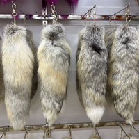 Porte-clés en fourrure de renard bleu naturel véritable tanné, queue de renard café, porte-clés en fourrure de renard d'île dorée, 40-45 cm