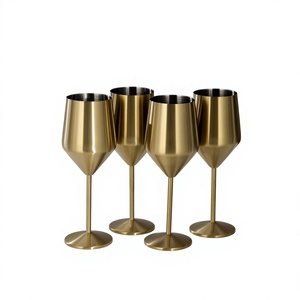 Ensemble de 4 verres à vin en métal doré modernes, incassables, à pied, pour vin rouge, pour cocktails, bar, vaisselle - Product Image 1