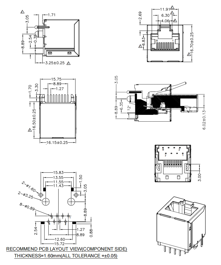 RJ45 8P8C DIN Montage sur rail Ethernet Dual femelle Connecteur