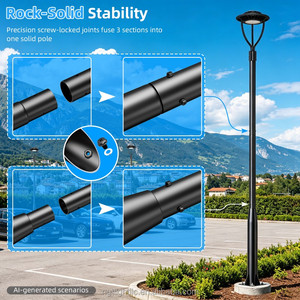 Lampadaire solaire extérieur de 3 mètres de haut avec ancrages en acier inclus pour patio, cour arrière et parking - Product Image 5