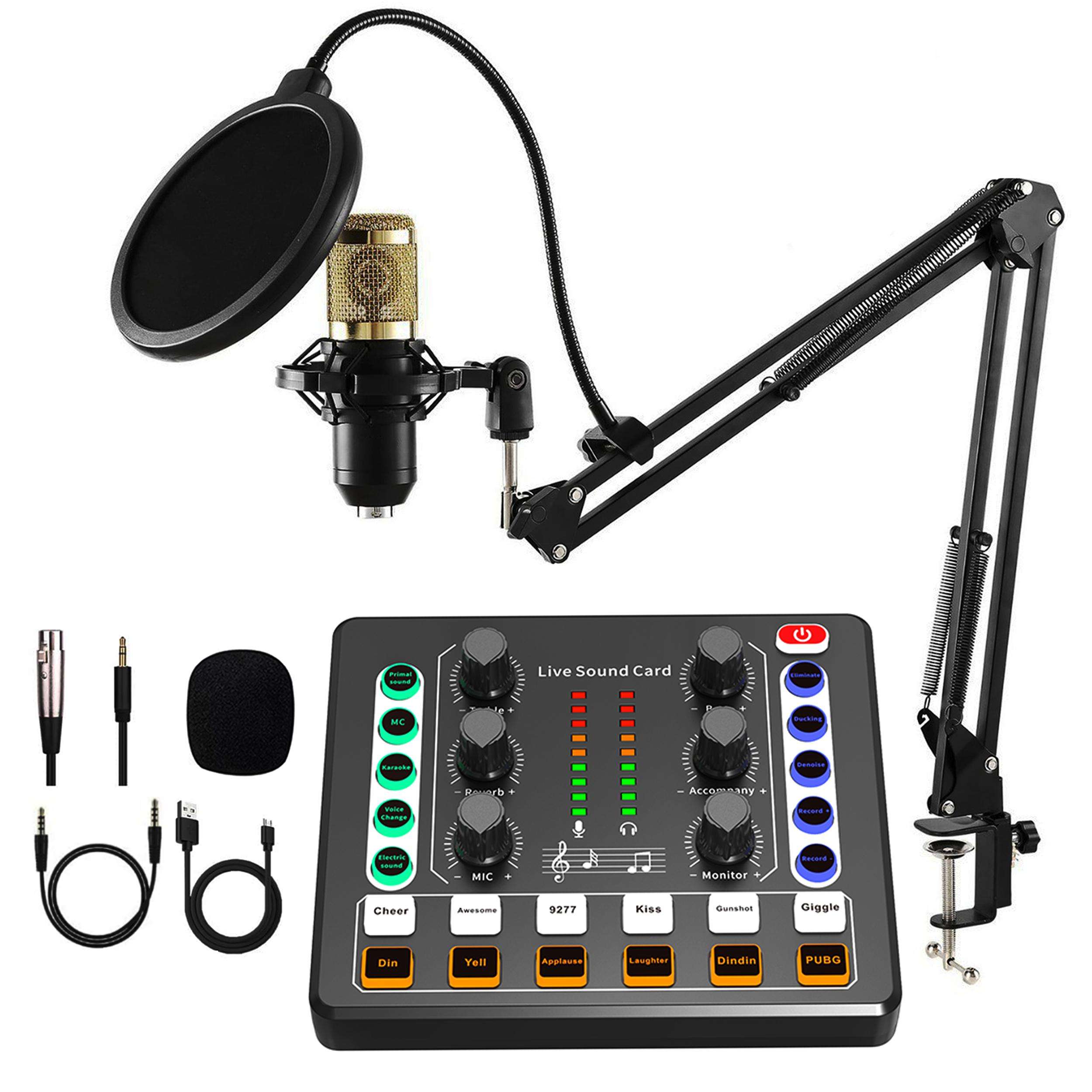 black M8 sound card , microphone(boom arm),earphone