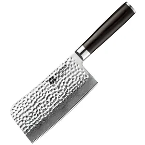 XINZUO Yangjiang High quality hammered 67 layers Damascus steel Pakka wood handle Kitchen Bone Chopping knife Chopper