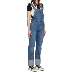 Women Casual Blue Sleeveless Non-Stretch Denim Overalls <b>Rolled</b> Leg Work Wear Jean Jumpsuit - Product Image 6