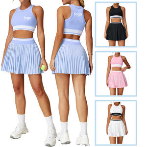 Conjunto de Roupas Esportivas Personalizadas com Logo para Badminton, Top Cropped com Cores Contrastantes e Saia Plissada, Roupa para Golfe e Tênis para Mulheres - Product Image 1