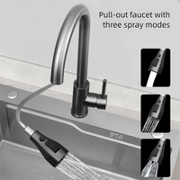 Robinet de cuisine Maite moderne en acier inoxydable gris canon de fusil, à monter sur plan, avec 1 poignée et douchette extractible pivotante à 360 degrés