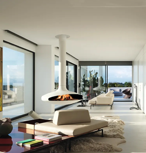 Chimenea <span class=keywords><strong>de</strong></span> Leña Giratoria Suspendida Decorativa para Interiores <span class=keywords><strong>de</strong></span> Casa u Hotel, <span class=keywords><strong>con</strong></span> <span class=keywords><strong>Puerta</strong></span> <span class=keywords><strong>de</strong></span> <span class=keywords><strong>Vidrio</strong></span> y Chimenea - Product Image 3