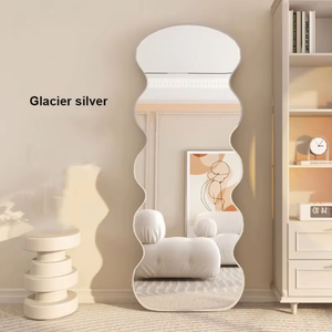 Espejo de pie moderno con marco de metal y cristal ondulado, espejo decorativo de cuerpo entero antiexplosión para dormitorio y baño - Product Image 3