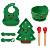 Ensemble de vaisselle en silicone pour bébé avec motif d'arbre de Noël mignon, accessoires de sevrage pour tout-petits, cadeau de Noël pour nouveau-né