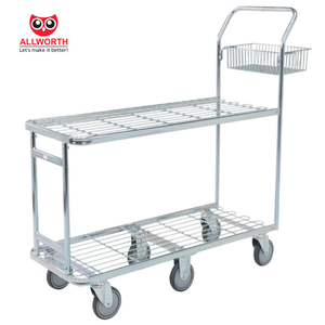 उच्च गुणवत्ता 500 किलोग्राम स्थान की बचत टिकाऊ अलमारियों के साथ टिकाऊ तार धातु कार्गो प्लेटफ़ॉर्म ट्रॉली - Product Image 1